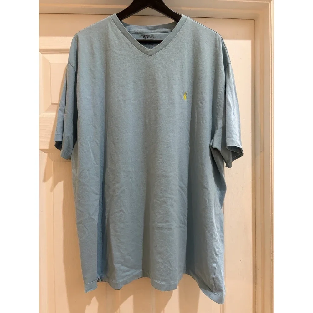 Polo Ralph Lauren Men's XXL Light Blue V-Neck T-Shirt Pony Logo